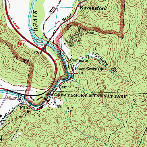 Topographic Map of Grassy Branch, NC