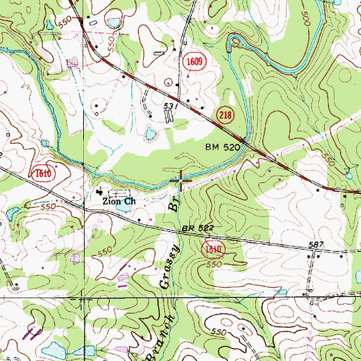 Topographic Map of Grassy Branch, NC
