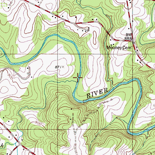 Topographic Map of Grassy Branch, NC