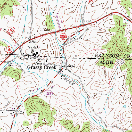 Topographic Map of Grassy Creek, NC