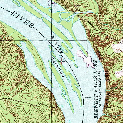 Topographic Map of Grassy Islands, NC