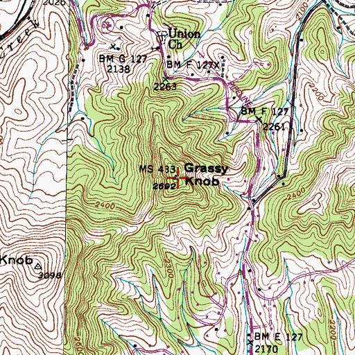 Topographic Map of Grassy Knob, NC
