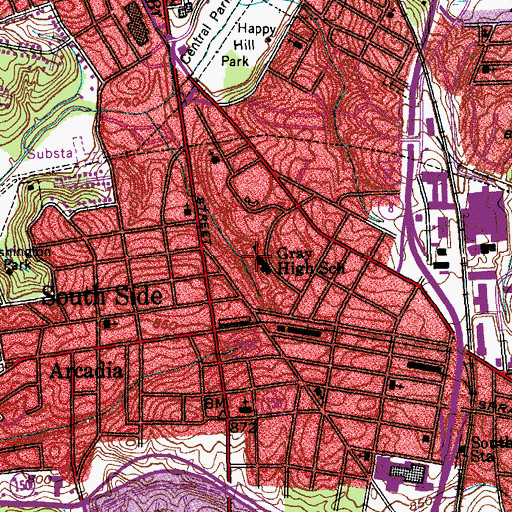 Topographic Map of Gray High School, NC