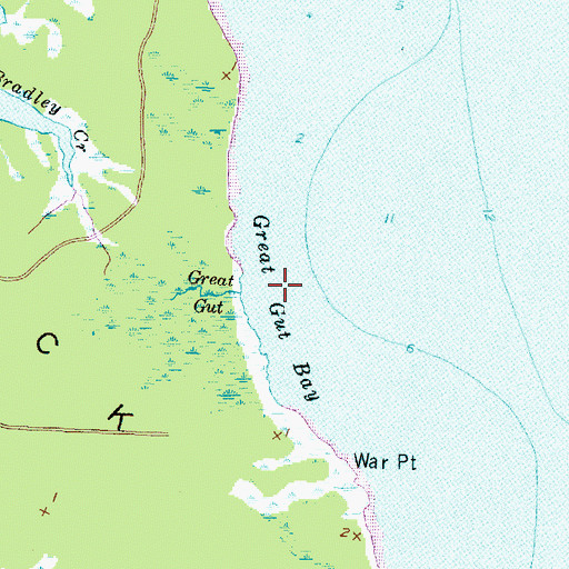 Topographic Map of Great Gut, NC