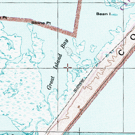 Topographic Map of Great Island Bay, NC