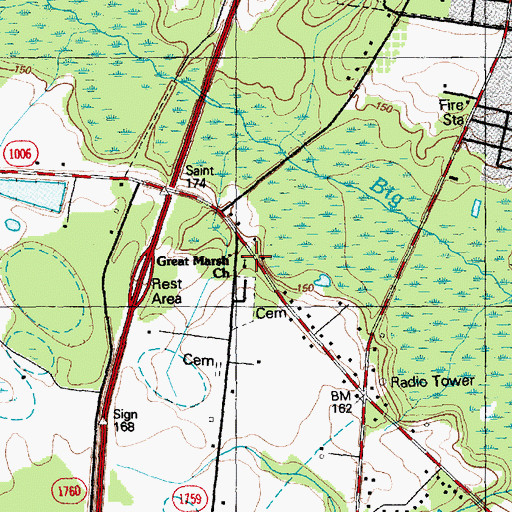 Topographic Map of Great Marsh Church, NC