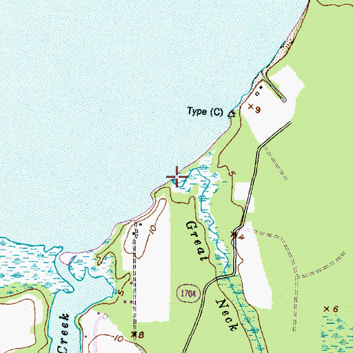 Topographic Map of Great Neck Creek, NC