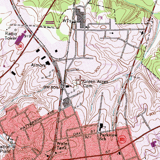 Topographic Map of Green Acres Cemetery, NC