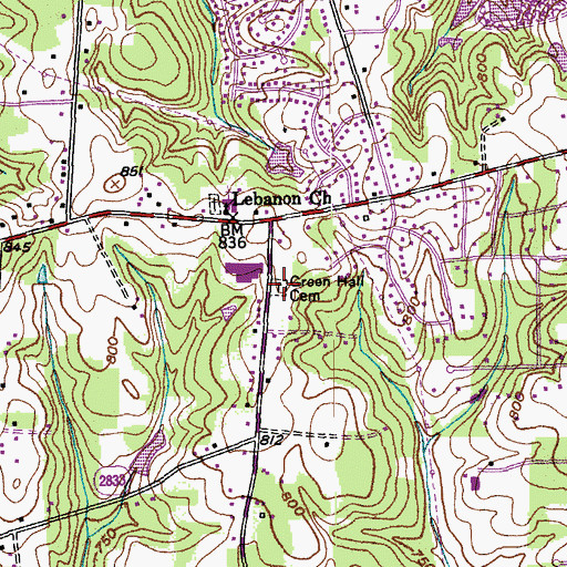 Topographic Map of Green Hall Cemetery, NC