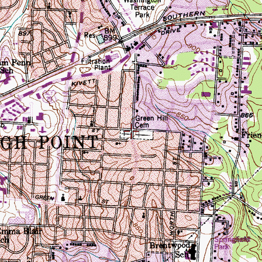 Topographic Map of Green Hill Cemetery, NC