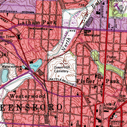 Topographic Map of Green Hill Cemetery, NC