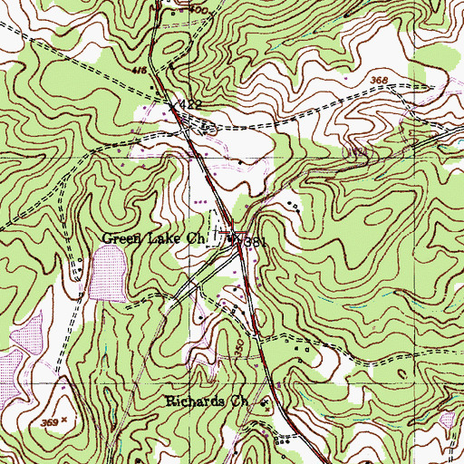 Topographic Map of Green Lake Church, NC