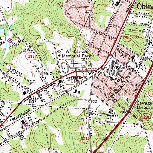 Topographic Map of Green Lawn Cemetery, NC