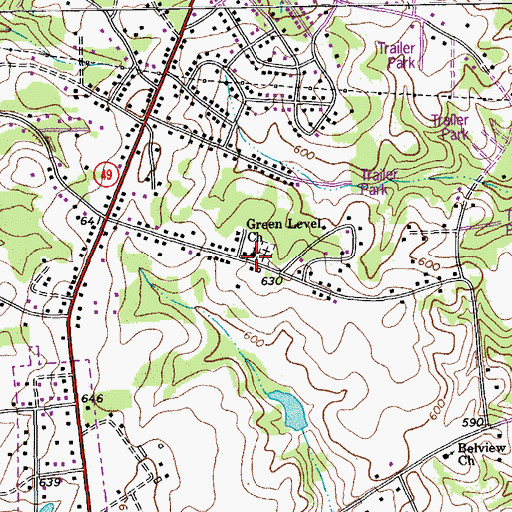Topographic Map of Green Level Church, NC
