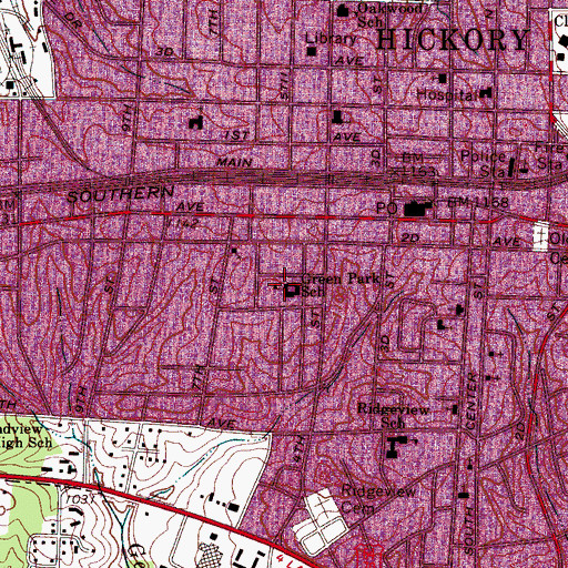 Topographic Map of Green Park School, NC