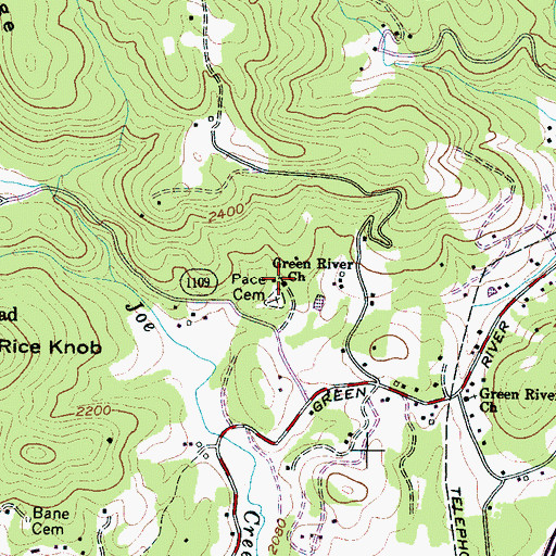 Topographic Map of Green River Church, NC