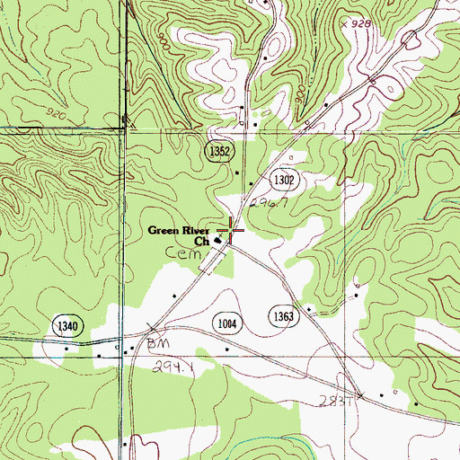 Topographic Map of Green River Church, NC