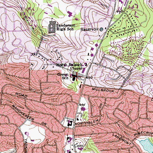 Topographic Map of Green School, NC
