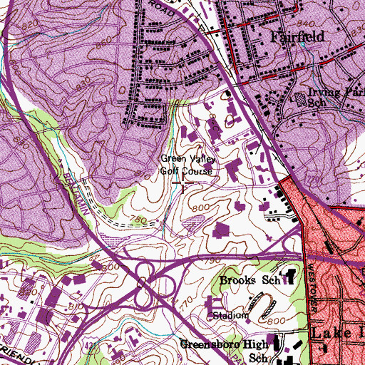 Topographic Map of Green Valley Golf Course, NC