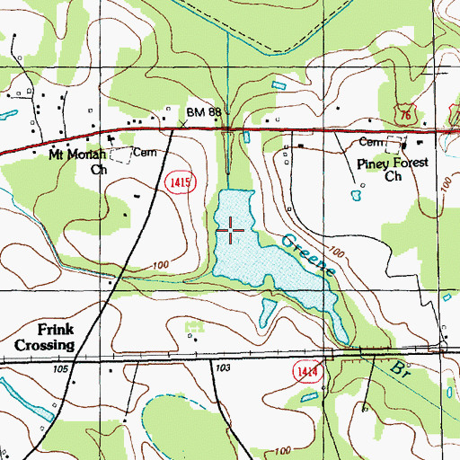 Topographic Map of Greene Branch, NC