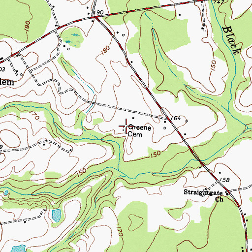 Topographic Map of Greene Cemetery, NC