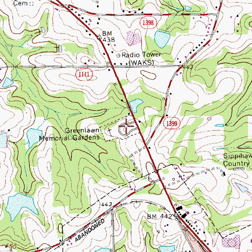 Topographic Map of Greenlawn Memorial Gardens, NC