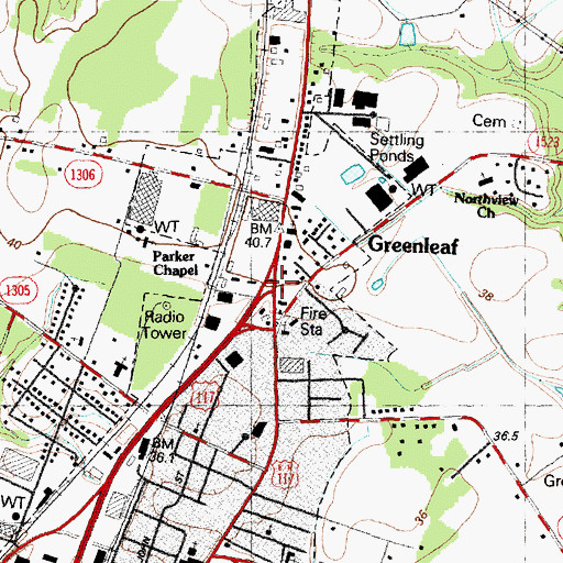 Topographic Map of Greenleaf, NC