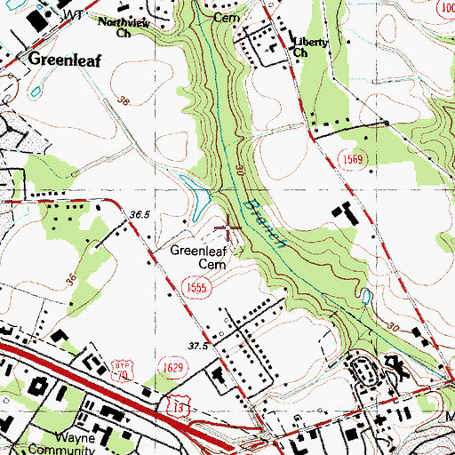 Topographic Map of Greenleaf Cemetery, NC