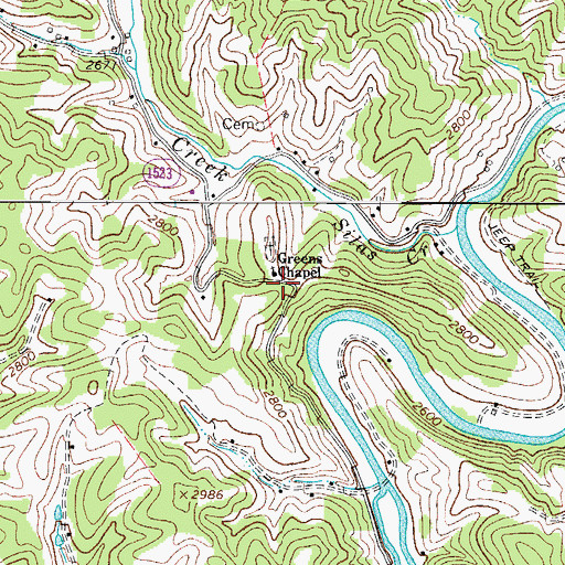 Topographic Map of Greens Chapel, NC
