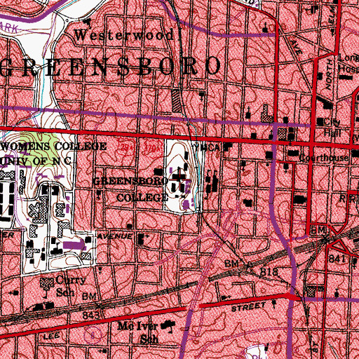 Topographic Map of Greensboro College, NC