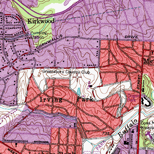 Topographic Map of Greensboro Country Club, NC