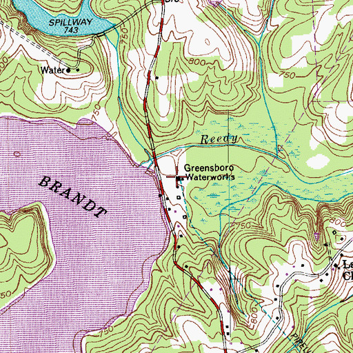 Topographic Map of Greensboro Waterworks, NC