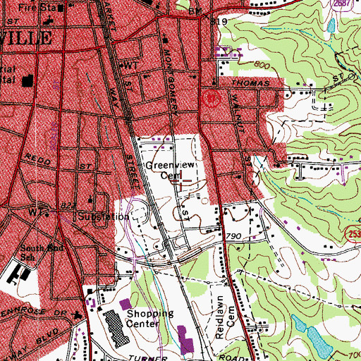 Topographic Map of Greenview Cemetery, NC