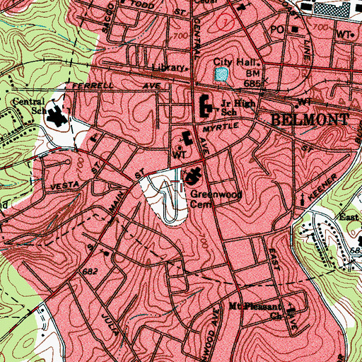 Topographic Map of Greenwood Cemetery, NC