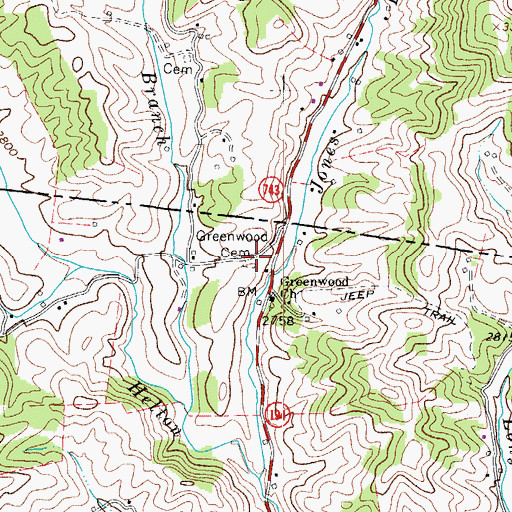 Topographic Map of Greenwood Cemetery, NC