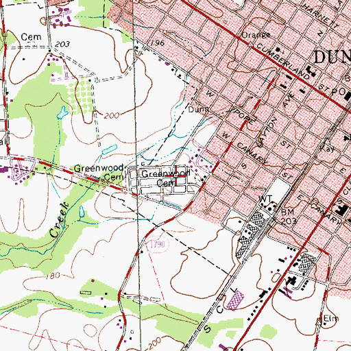 Topographic Map of Greenwood Cemetery, NC