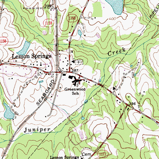 Topographic Map of Greenwood School, NC