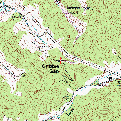 Topographic Map of Gribble Gap, NC