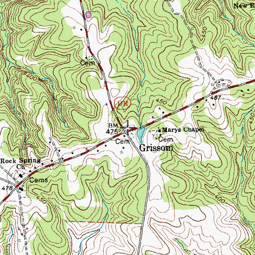 Topographic Map of Grissom, NC