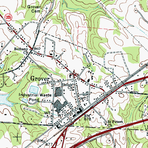 Topographic Map of Grover, NC