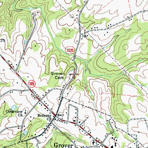 Topographic Map of Grover Cemetery, NC