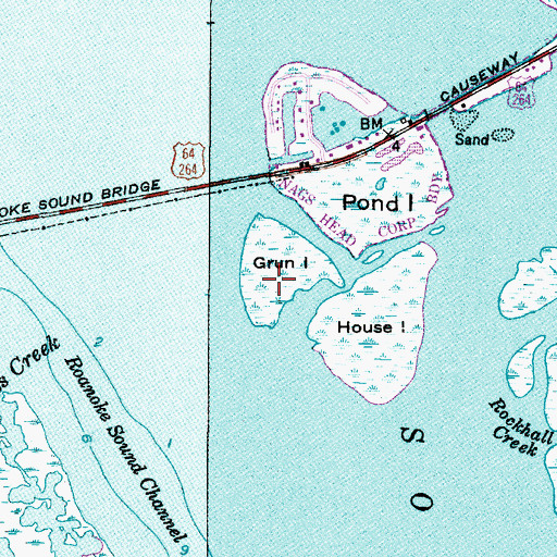 Topographic Map of Grun Island, NC