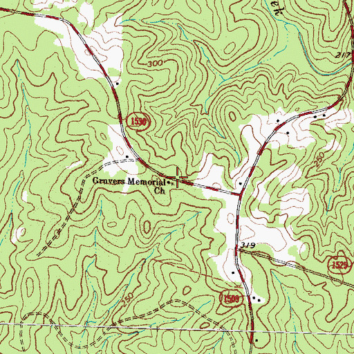 Topographic Map of Gruvers Memorial Church, NC