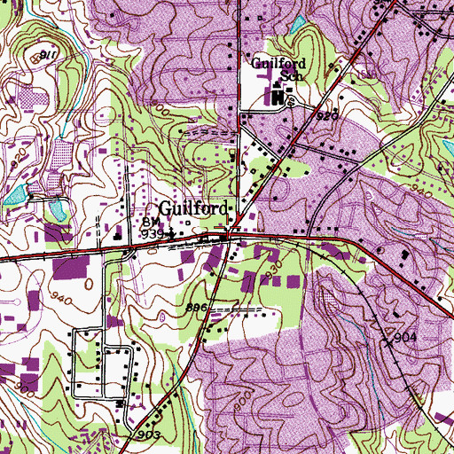 Topographic Map of Guilford, NC