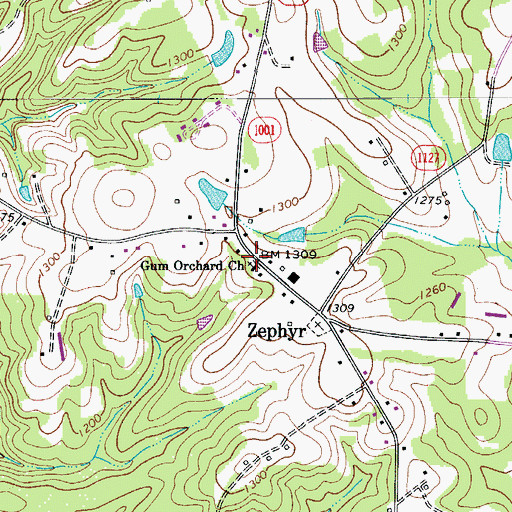 Topographic Map of Gum Orchard Baptist Church, NC