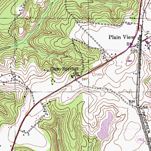 Topographic Map of Gum Springs Church, NC