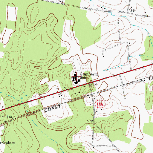Topographic Map of Gumberry School, NC