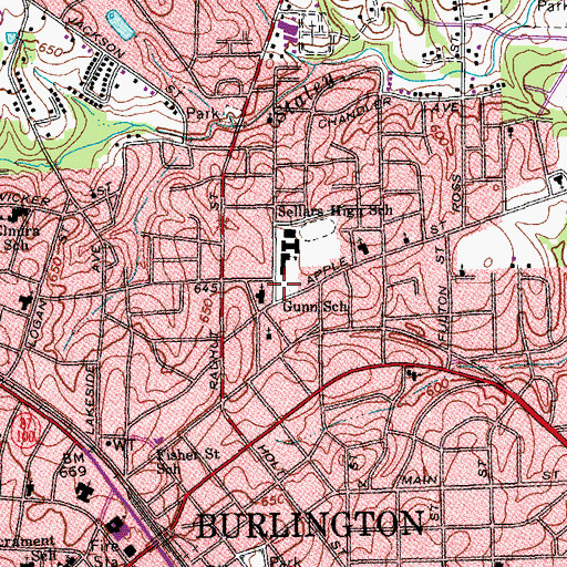 Topographic Map of Gunn School, NC