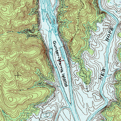 Topographic Map of Gunter-Harris Island, NC
