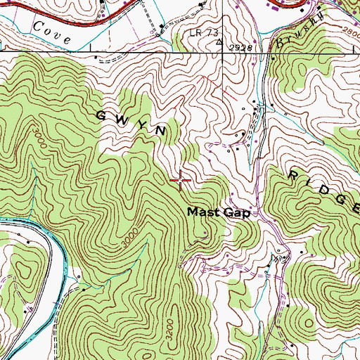 Topographic Map of Gwyn Ridge, NC